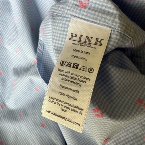 Thomas Pink Men’s Slim Fit Long Sleeves Shirt Blue & Pink Size 17.5 US XL - Picture 7 of 10